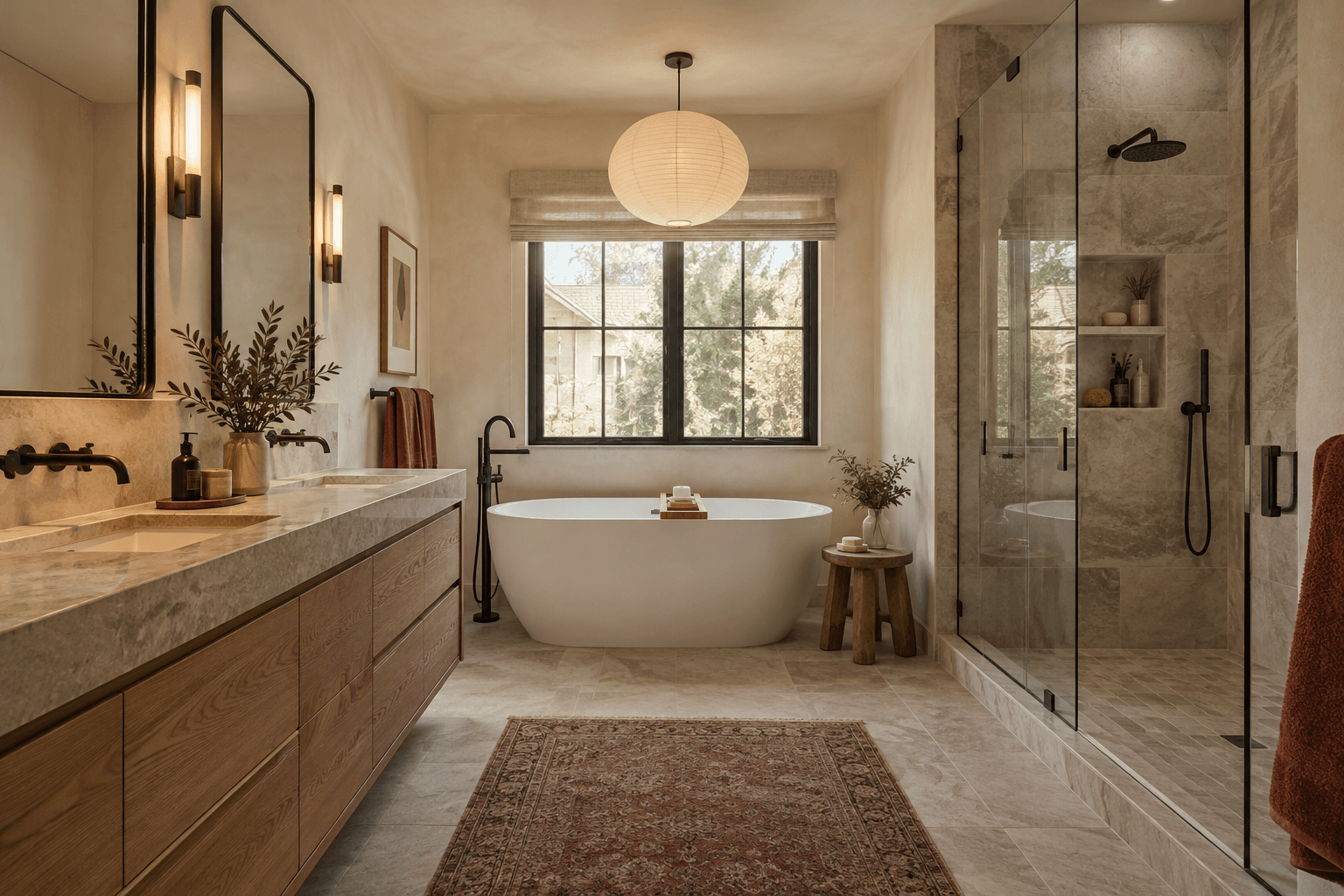 Warm stone bathroom design inspiration
